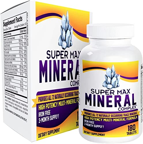 3-Month Multimineral Supplement (Iron Free) with 72 Trace Minerals - Natural Multiminerals - High Potency Multi Mineral Supplements All-in-1 Formula - 180 Tablets