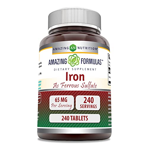 Amazing Formulas Ferrous Sulfate 65 Mg Tablets (Non-GMO, Gluten Free) - Iron As Ferrous Sulfate for Better Absorption- Supports Oxygen Supply to Tissues and Organs-Supports Healthy Brain*