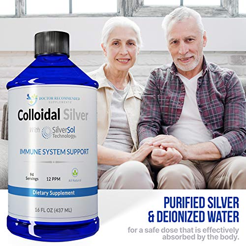 Colloidal Silver Liquid - 12 PPM Premium Silver Solution, 60 MCG Per Serving, All Natural, Vegan Immune System Support, Ionic Silver Water Daily Mineral Supplement 16 Fl oz, 96 Servings