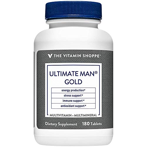 The Vitamin Shoppe Ultimate Man Gold Multivitamin, High Potency Multi – Energy & Antioxidant Blend, Daily Multi-Mineral Supplement for Optimal Men’s Health, Gluten & Dairy Free (180 Tablets)