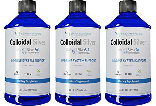 Colloidal Silver Liquid - 12 PPM Premium Silver Solution, 60 MCG Per Serving, All Natural, Vegan Immune System Support, Ionic Silver Water Daily Mineral Supplement (3-16 Fl oz Bottles)