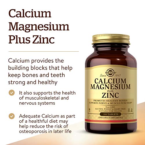 Solgar Calcium Magnesium Plus Zinc - Promotes Healthy Bones and Teeth - Supports Nerve & Muscle Function - Non GMO, Vegan, Gluten Free, Dairy Free, Kosher