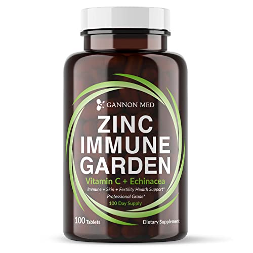 GANNON MED Chelated Zinc 50mg Immune Garden Vitamin C 800mg Zinc Supplements Echinacea 600mg per Tablet - Immunity + Skin + Reproductive Health Minerals - Zinc Chelate Immune Booster for Kids & Adults
