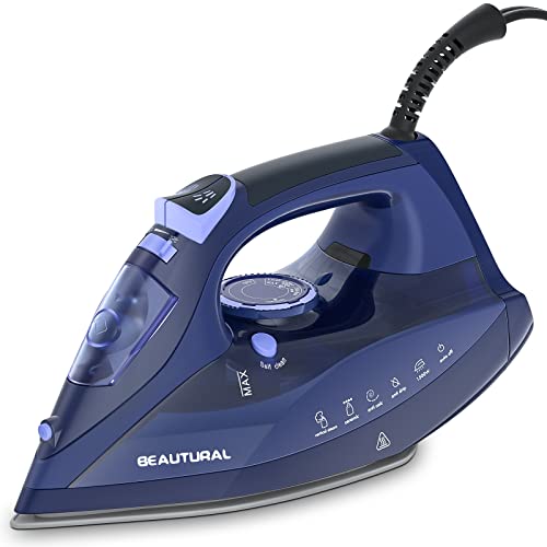 BEAUTURAL Steam Iron for Clothes with Precision Thermostat Dial, Ceramic Coated Soleplate, 3-Way Auto-Off, Self-Cleaning, Anti-Calcium, Anti-Drip