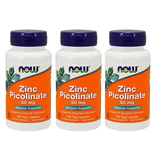 Now Foods Zinc Picolinate, 50 mg, 120 Veg Capsules, 3 Pack, NOW Foods