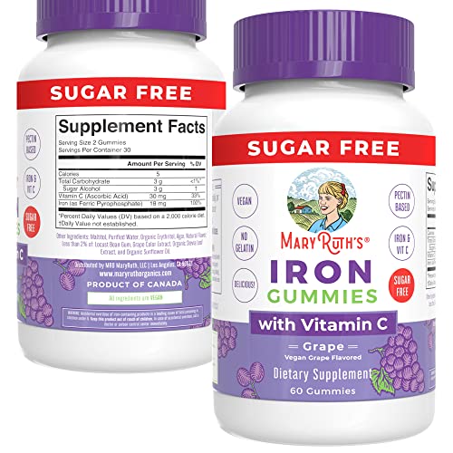 MaryRuth's Iron Supplement Gummies for Adults | Sugar Free | Gummy Iron Supplements + Vitamin C for Ages 14+ | Iron Supplement for Iron Deficiency | Immune Support | Vegan | Non-GMO | 60 Count