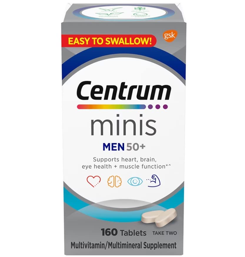 Centrum Minis Silver Multivitamin for Men 50 Plus, Multimineral Supplement, Vitamin D3, B and Zinc, Non-GMO,160 Tablets,Supports Memory and Cognition in Older Adults