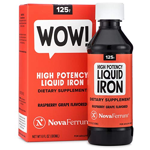 NovaFerrum Wow | 125 High Potency Liquid Iron Supplement for Adults | Liquid Iron for Men & Women | Iron Deficiency | 125mg of Iron Per 5mL Dose | Vegan Verified | Gluten Free Certified | (Pack of 3)