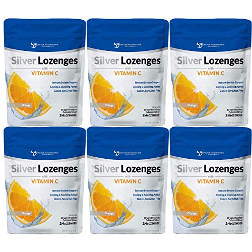 Silver Lozenges with Vitamin C - Premium Nano Silver 60 PPM Colloidal Silver, Organic Honey and Vitamin C Mineral Supplement Drops to Support Immune System, Soothe Cough & Throat - Pack of 6