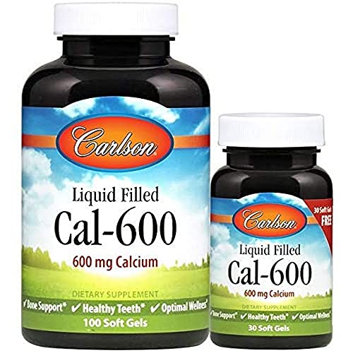 Carlson - Cal-600, 600 mg Calcium, Bone Support, Healthy Teeth & Optimal Wellness, 100+30 Softgels