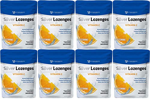 Silver Lozenges with Vitamin C - Premium Nano Silver 60 PPM Colloidal Silver, Organic Honey and Vitamin C Mineral Supplement Drops to Support Immune System, Soothe Cough & Throat - Pack of 8