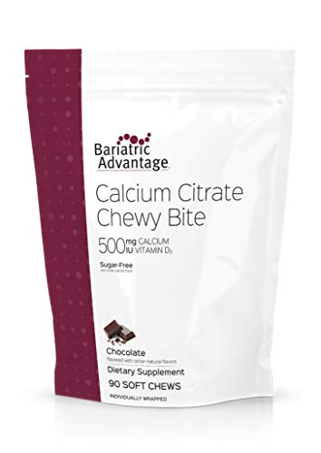 Bariatric Advantage Calcium Citrate Chewy Bites 500mg with Vitamin D3 for Bariatric Surgery Patients Including Gastric Bypass and Sleeve Gastrectomy, Sugar Free - Chocolate Flavor, 90 Count
