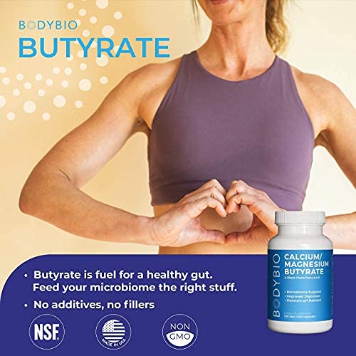 BodyBio Butyrate with Calcium & Magnesium - Supports Healthy Digestion, Gut & Microbiome - Leaky Gut Repair - Control Bloating - Healthy Inflammation Response - Fuel for Healthy Gut - 250 Capsules