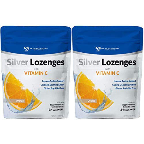 Silver Lozenges with Vitamin C - Premium Nano Silver 60 PPM Colloidal Silver, Organic Honey and Vitamin C Mineral Supplement Drops to Support Immune System, Soothe Cough & Throat - Pack of 2