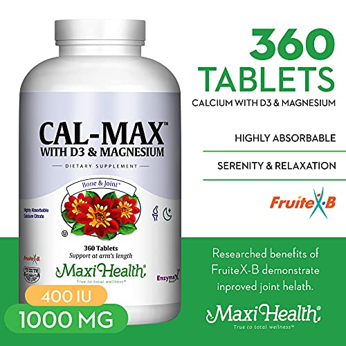 Calcium 1000 mg with Vitamin D3 (400 IU) and Magnesium (750 mg) - Cal Max Dietary Supplement for Bone, Teeth and Joint Support - For Men and Women - 360 Tablets - by Maxi Health