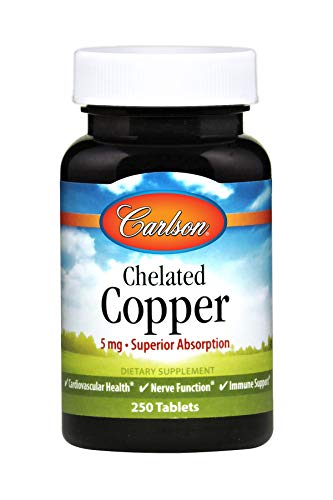 Carlson - Chelated Copper, 5 mg, Superior Absorption, Circulation Health, Nerve Function & Immune Support, 250 Tablets