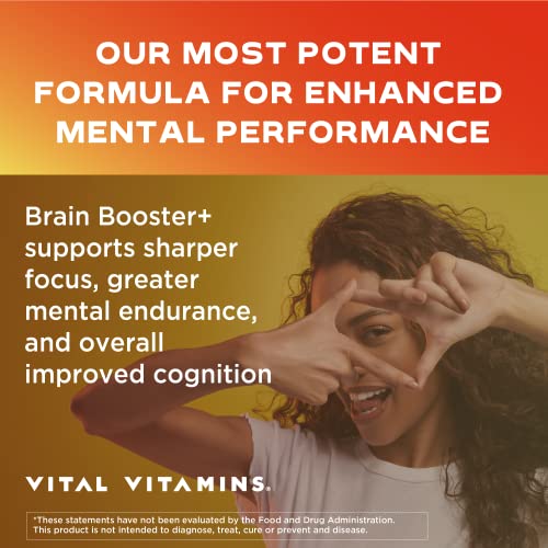 Vital Vitamins Brain Booster Plus – Brain Supplements for Memory & Focus – Nootropic Brain Support – Memory & Energy Supplements for Brain – Clarity & Brain Fog Pills – w/Lion’s Mane Mushrooms