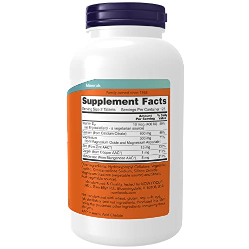 NOW Supplements, Calcium Citrate with Vitamin D, Magnesium, Zinc, Copper, and Manganese, 250 Tablets