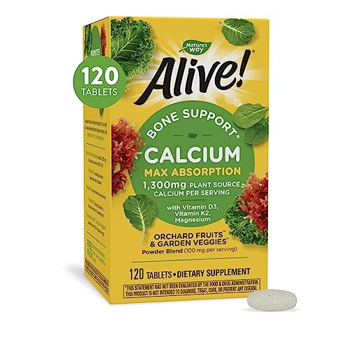 Nature’s Way Alive! Calcium Bone Support*, Max Absorption, Plant Source Calcium, 120 Tablets