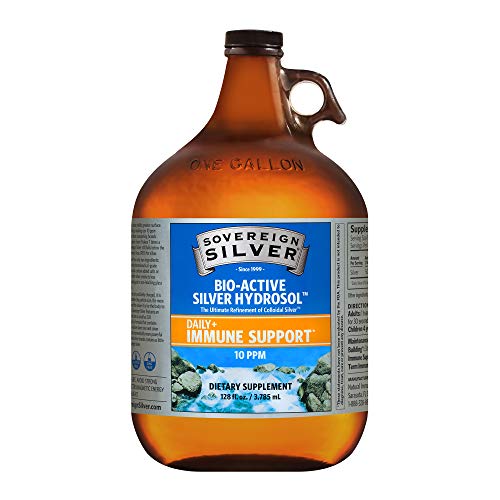 Sovereign Silver Bio-Active Silver Hydrosol for Immune Support - Colloidal Silver Liquid -10 ppm, 128oz (3785mL)