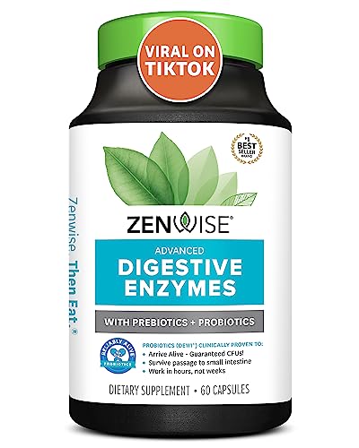 Zenwise Digestive Enzymes with Probiotics and Prebiotics for Digestive Health, Bloating Relief for Women and Men, Enzymes for Digestion with Bromelain & Lactase for Gut Health - 60 Count