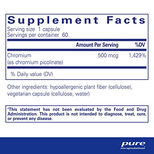 Pure Encapsulations Chromium (Picolinate) 500 mcg | Hypoallergenic Supplement for Healthy Lipid and Carbohydrate Metabolism Support* | 60 Capsules