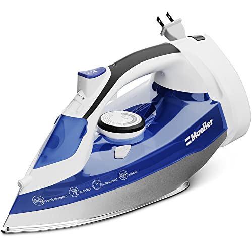 Mueller Professional Grade Steam Iron, Retractable Cord for Easy Storage, Shot of Steam/Vertical Shot, 8 Ft Cord, 3 Way Auto Shut Off, Self Clean