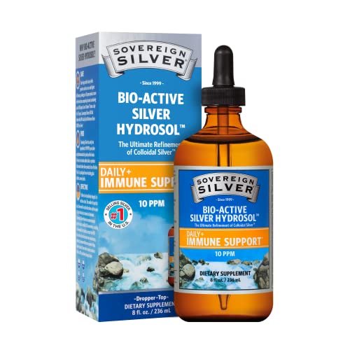 Sovereign Silver Bio-Active Silver Hydrosol for Immune Support - Colloidal Silver Liquid - 10 ppm, 8oz (236mL) - Dropper