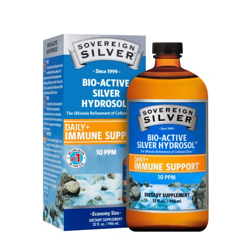 Sovereign Silver Bio-Active Silver Hydrosol for Immune Support - Colloidal Silver Liquid -10 ppm, 32oz (946mL) - Economy Size