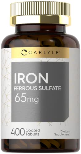 Iron Ferrous Sulfate 65 mg | 400 Tablets | Non-GMO, Gluten Free, and Vegetarian Supplement | High Potency | by Carlyle