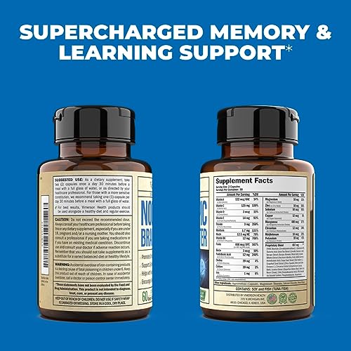 Vimerson Health Nootropic Brain Booster Stress Relief with Copper & Vitamin C - Dietary Supplement -for Mental Performance - Energy, Focus, and Memory Support - Gluten & GMO Free - 60 Capsules