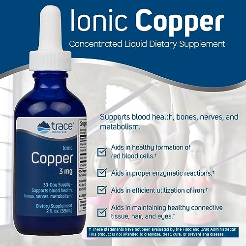 Trace Minerals | Liquid Ionic Copper 3 mg Dietary Supplement | Antioxidant Enzyme Superoxide Dismutase | Supports Blood Health, Bones, Nerves and Metabolism | 2 fl oz, 48 Servings