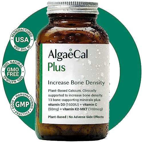 ALGAECAL Build Stronger Bones Plus Plant Based Calcium Complex Bone Formula, Vitamin K2 MK-7 & Vitamin D3 (1600 IU), Magnesium & 13 Trace Minerals -120 Veggie Caps