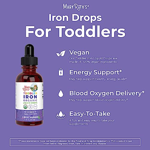Iron Supplement for Toddlers | Liquid Iron Supplement for Children Ages 1-3 | Iron Supplement for Iron Deficiency | Sugar Free | Vegan | Non-GMO | Gluten Free | 2 Fl Oz