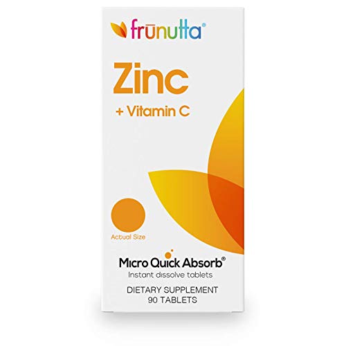 Frunutta Zinc + Vitamin C Supplement, Supports Immune System – Pure, Sugar-Free, Non-GMO, Vegetarian – Instant Dissolve Tablets for Children and Adults, 90 Tablets