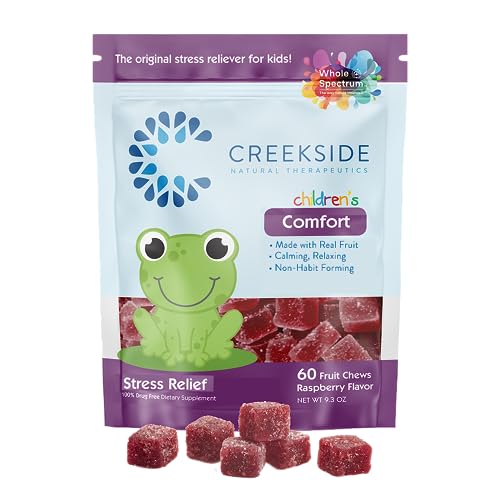 Creekside Naturals Children's Comfort, Real Fruit Chews with L5-HTP, Passionflower, Zinc, Pediatrician Formulated, Vegan, Raspberry Flavor, 60 Fruit Chews