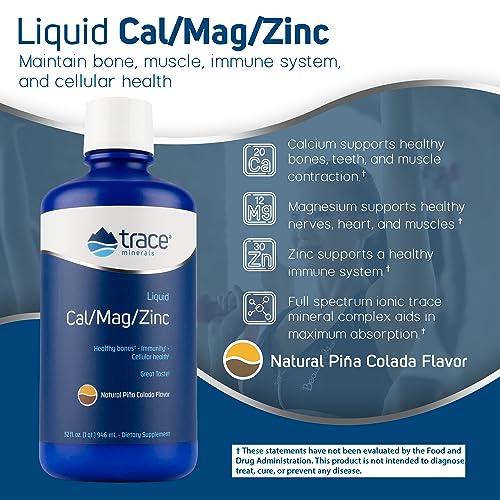 Trace Minerals | Liquid Cal/Mag/Zinc | Calcium, Magnesium, Zinc, Vitamin D3 | Dietary Supplement Supports Tissue, Muscle, and Bone Density