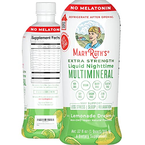 Nighttime Liquid Multimineral Supplement | Sugar Free | Natural Sleep Support for Adults & Kids | NO Melatonin | Magnesium, Calcium & MSM | Lemonade Flavor | Vegan | Gluten Free | 32 Servings