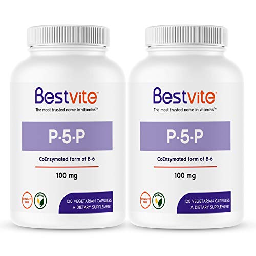 BESTVITE P-5-P 100mg (240 Vegetarian Capsules) (120 x 2) (CoEnzymated Form of B-6) - No Stearates - Vegan - Non GMO - Gluten Free