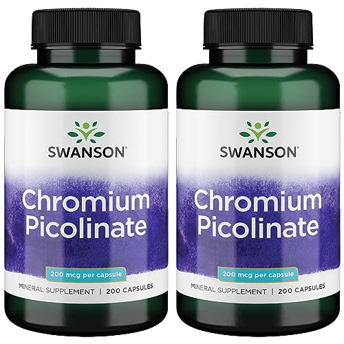 Swanson Chromium Picolinate - Natural Supplement Promoting Metabolism & Weight Management - Supports Healthy Blood Sugar Levels Already Within The Normal Range - (200 Capsules, 200mcg Each) 2 Pack