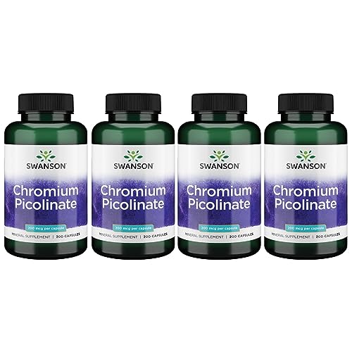 Swanson Chromium Picolinate - Natural Supplement Promoting Metabolism & Weight Management - Supports Healthy Blood Sugar Levels Already Within The Normal Range - (200 Capsules, 200mcg Each) 4 Pack