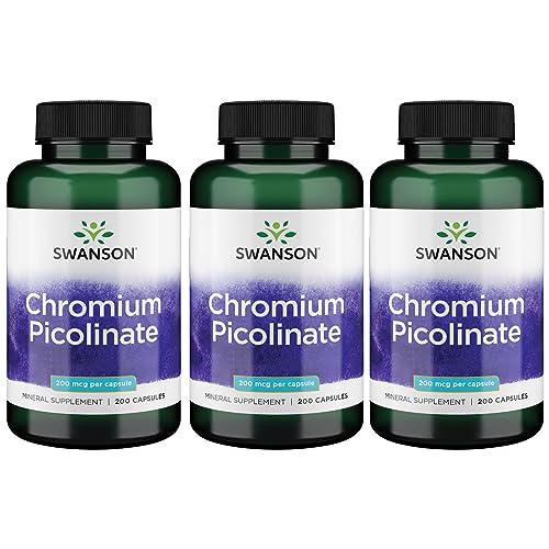 Swanson Chromium Picolinate - Natural Supplement Promoting Metabolism & Weight Management - Supports Healthy Blood Sugar Levels Already Within The Normal Range - (200 Capsules, 200mcg Each) 3 Pack