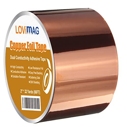 LOVIMAG Copper Foil Tape (2inch X 66 FT) with Conductive Adhesive for Guitar and EMI Shielding, Crafts, Electrical Repairs, Grounding