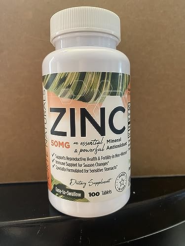 Zinc 50mg Supplement Specially Formulated for Sensitive Stomachs, Vitamins for Adults Daily Supplement by FORTE NATURALS Vegan 50mg, Non GMO, Easy to Swallow Zink Vitaminas (100 Count)