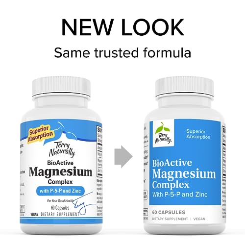 Terry Naturally BioActive Magnesium Complex - Vitamin B6, Zinc & Magnesium Supplement - Supports Heart Health - Non-GMO, Gluten Free, Kosher - 60 Servings