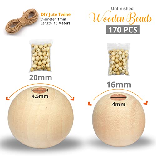 Innovative Offer 170 Pcs Wooden Beads with Jute Twine, 2 Sizes Unfinished Wood Beads for Crafts - 16mm, 20mm Beads for Jewelry Making, Garland, Home/Farmhouse Decor and DIY…