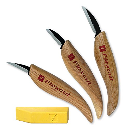 Flexcut Carving Tools, Whittler's Kit, High Carbon Steel Blade, Ergonomic Ash Handle, with Flexcut Gold Polishing Compound (KN300)