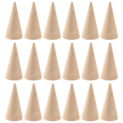 Framendino, 25 Pack Wooden Cone Ring Holder Wood Ring Display Stand Organizer Holders Jewelry Display DIY Craft Wood Cone Stand