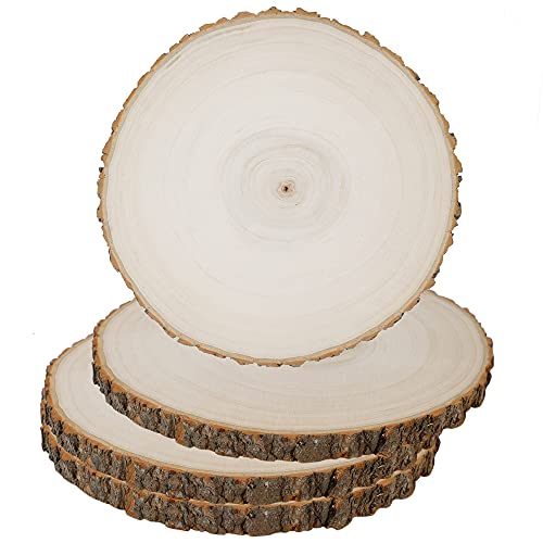 Prsildan 4 Pack Large Wood Circle Slices, 8 to 10 Inches DIY Unfinished Wood Table Centerpieces, Natural Rustic Round Crafts for Indoor Christmas Wedding Party Décor