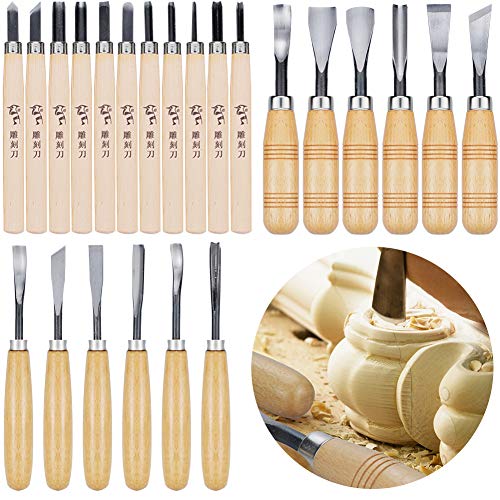 WAYCOM 24PCS Wood Knife Kit Set Wood Carving Kit,Professional Chisel Set， including Small, Middle, Large size